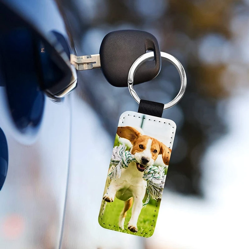 1 2 Porte clés en cuir personnalisé avec un chien