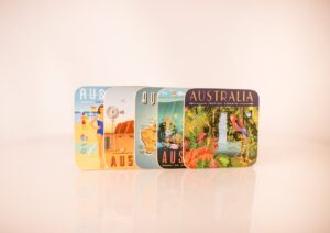 sous-verres sublimation personnalisées avec des motifs de voyage